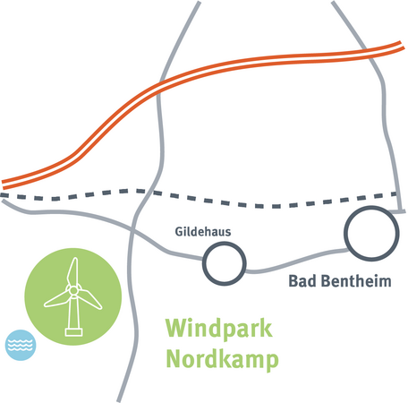 Zeichnung Kartenausschnitt Windpark Nordkamp