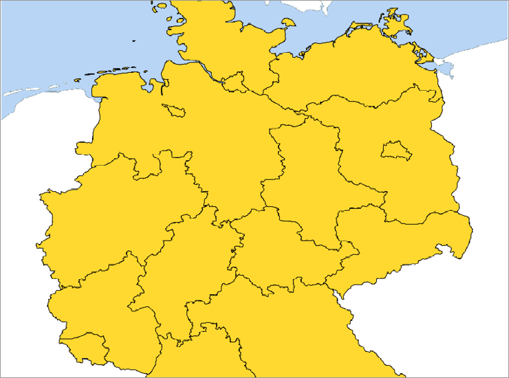 Deutschlandkarte mit den einzelnen Bundesländern in gelb