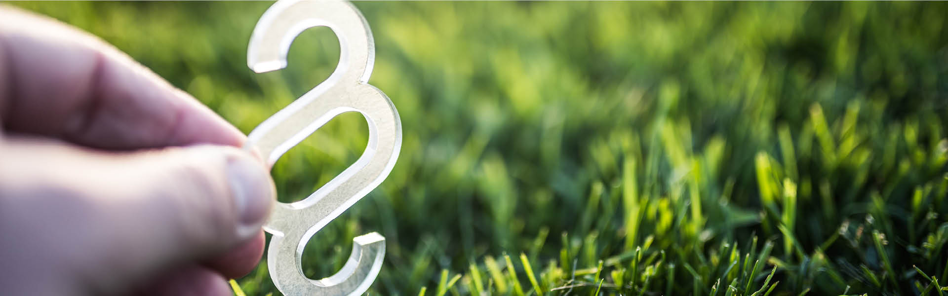 Hand hält Paragraphenzeichen vor einer Wiese